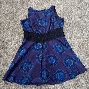 Black/Blue Sleeveless Plus Size Midi Dress w/ Lace by Melanie -Size 18W